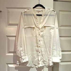 Calvin Klein, White button down shirt with gold hardware details
